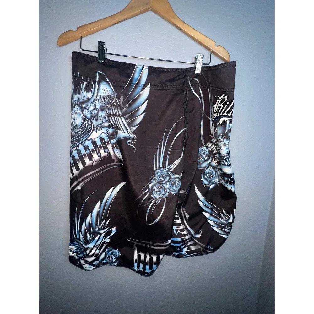 Vintage Billabong Board Shorts Mens 36 Black Eagle Rose Graphic Swim Trunks 90's